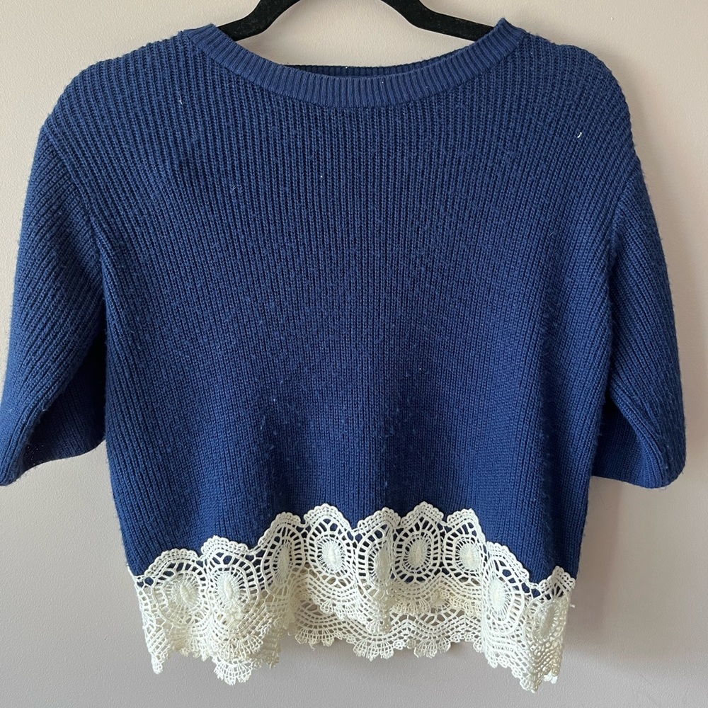 Blue lace crop top